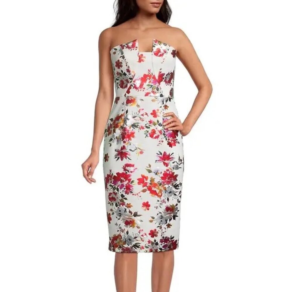 NWT Black Halo Eve Lena Sheath Midi Dress in Floral Fire Blossom Size 2 NEW
